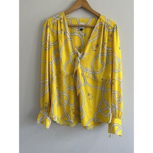 Cabi Nautical Rope Print Yellow Long Sleeve Blouse Mia Reef Knot Large